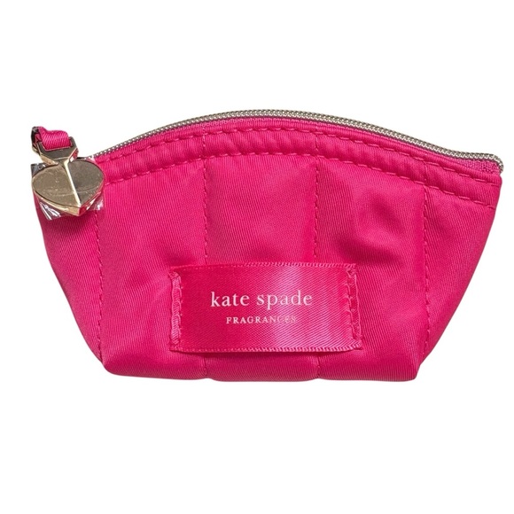 Kate Spade Mini Coin Cosmetic Hot Pink Puffy Bag Heart Charm Pull - Picture 1 of 6